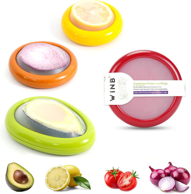 Reusable Fruit & Veggie Savers 4 Pack Avocado Tomato Onion Food Storage Pods
