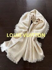 Louis Vuitton Scarf Stole Logo Embossing Soft Fabric Cream Square SeeDescription