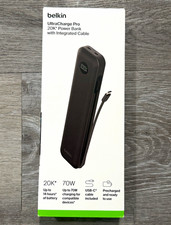 Belkin UltraCharge Pro 20000mAh 70W Power Bank USB-C Integrated Cable 3-Port