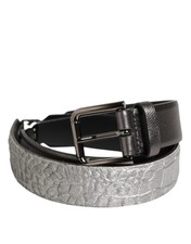 Dolce & Gabbana Black Silver Pebbled Texture Leather Buckle Men's Belt