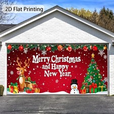 2D Flat, 1pc Festive Christmas Garage Door Banner - 2D Flat Printing, Reindeer &