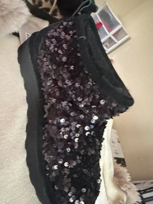 Bear pawWomen s Black Sequin Faux Fur Lined Slip-On Ankle Bootie Size 10