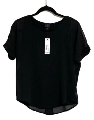 WORTHINGTON Black Sheer Blouse PXS NWT Short Sleeve Pullover Top with Liner