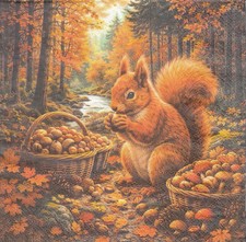 3 Lunch Papier Servietten Napkins (T7-9) Eichh&ouml;rnchen Herbst