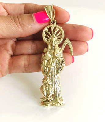 Massiver 10K Gelbgold 3'' Santa Muerte Sensenmann Charm Anhänger - 9 gr - G48
