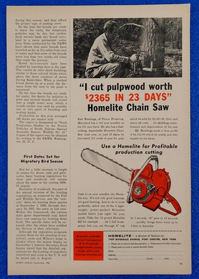 #ad 1956 HOMELITE quot;EZquot; CHAIN SAW VINTAGE PRINT AD quot;USE A HOMELITE FOR PROFITABILITYquot; $14.99
