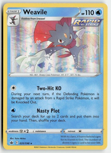 WEAVILE 031/198 HOLO RARE CHILLING REIGN POKEMON LIGHTLY PLAYED