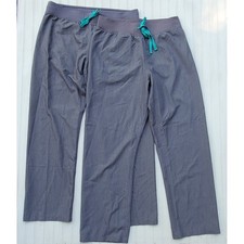 2 FIGS Technical Collection Scrub Pants Large Heather Gray Teal Drawstring Leg