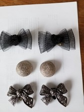3 Pairs Women's Shoe Clips Bows Metal Round Bead Mesh