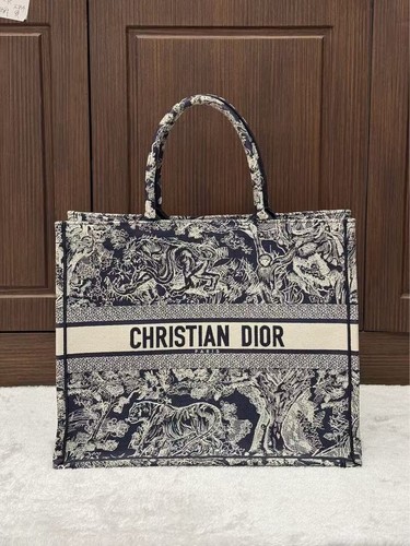Dior Zodiac Animal Print Large Tote Bag Blue Canvas Shopping Bag 41.5cm