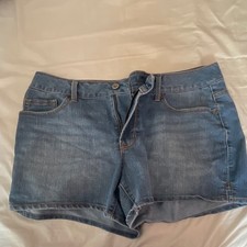 Faded Glory Women's Blue Denim Shorts Size 14 Stretch Cotton Pockets Mid Rise