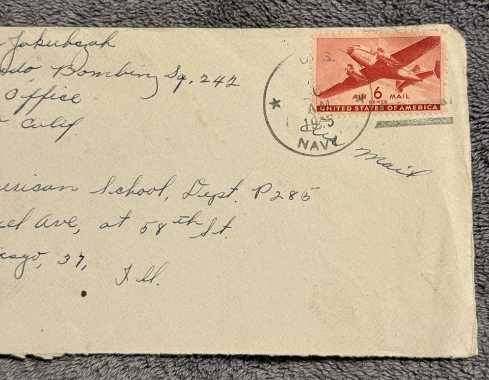1943 US Navy Censored Marine Torpedo Bombing Sq-242 Cover, 6¢ Airmail - Image 3 of 4