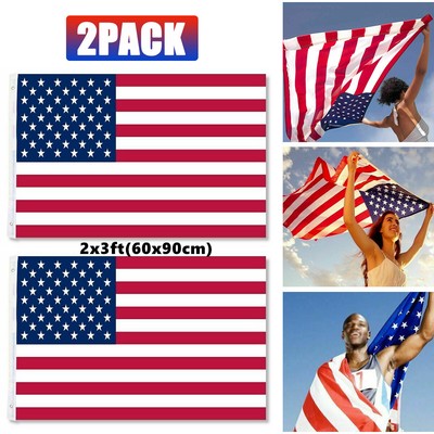 2PCS 2x3 Ft American Flag w/ Grommets - United States Flag -US Flag-USA America.