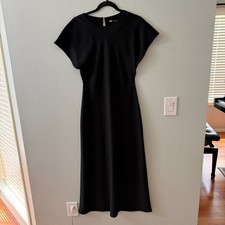 Zara Black Crepe Short Sleeve Midi Maxi Dress Womens SMALL Scoop Neck