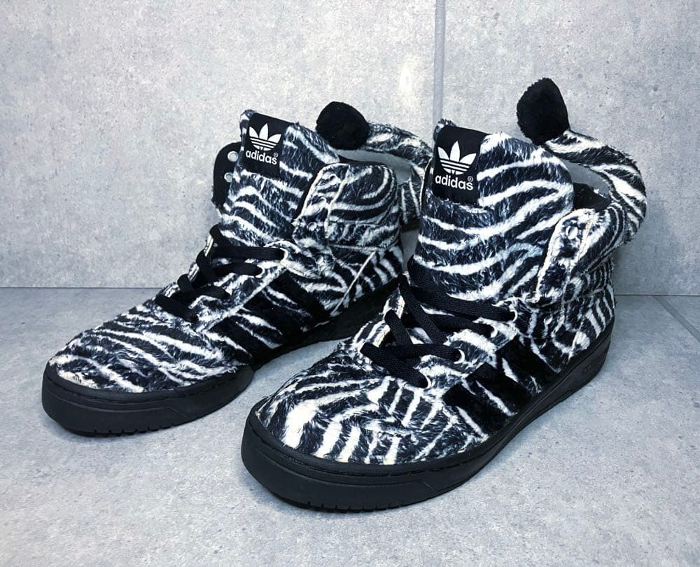 US 10 - Adidas Jeremy Scott JS Zebra Animal Tail High Top Sneakers