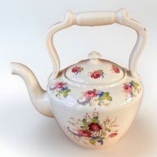 Ironstone Kettle Teapot Large Ceramic Transfer Floral Design Vintage Cottagecore