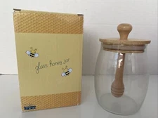 Zoie & Chloe clear glass Honey Jar with Air Tight wooden top and dipper