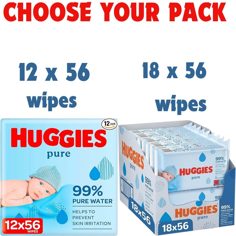 Huggies Pure Baby Wipes 12-18 Packs Wet Wipes for Sensitive Skin 99 Percent  Pure