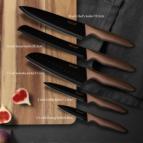 Juego de 10 cuchillos de cocina Vantage acero inoxidable cuchillos de chef con fundas de hoja - Imagen 10 de 13