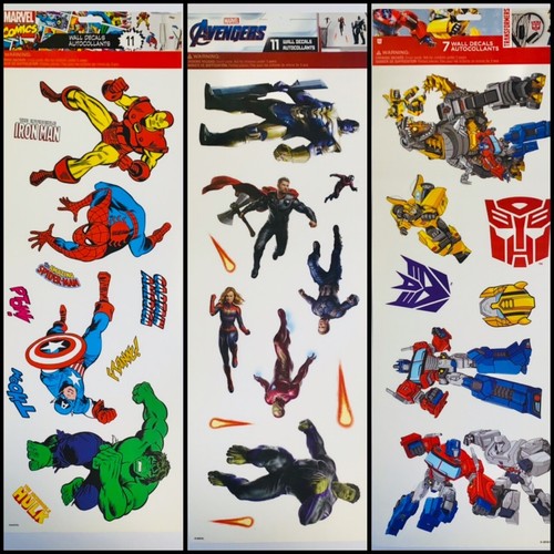 29 Wall Decal Stickers Super Hero and Transformers LOT 3 Sheets Made in USA NEW