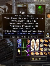 DIABLO 2: RESURRECT✅ Ethereal ETH Highland Blade ✅PC SC