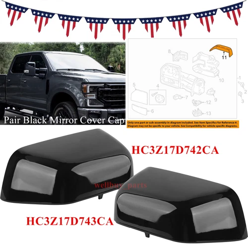 🔥Black Mirror Cover Cap For 2017 2018 2019-2022 Ford Super Duty F250 F350 F450
