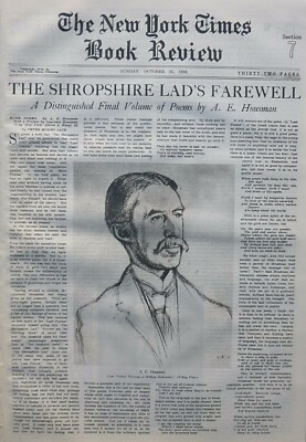 MORE POEMS - A E HOUSEMAN  ROTHENSTEIN JACK 1936 October 25 NY Times Book Review
