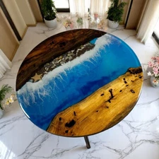 Ocean Wave Epoxy Resin Round Coffee Table Top Living Room Furniture Decors