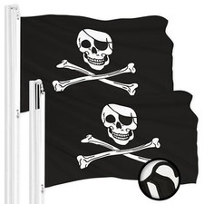 G128 2 Pack Pirate Jolly Roger Bones Flag 3x5 Ft Embroidered 300D Polyester