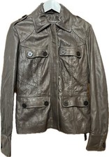 Rocha John Rocha Rjr Shirt Collar Genuine Leather Jacket Chocolate Brown Uk 8