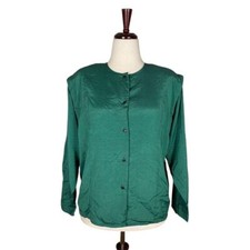 Vintage Oscar dela Renta Green Button-Down Shirt     Size: 16