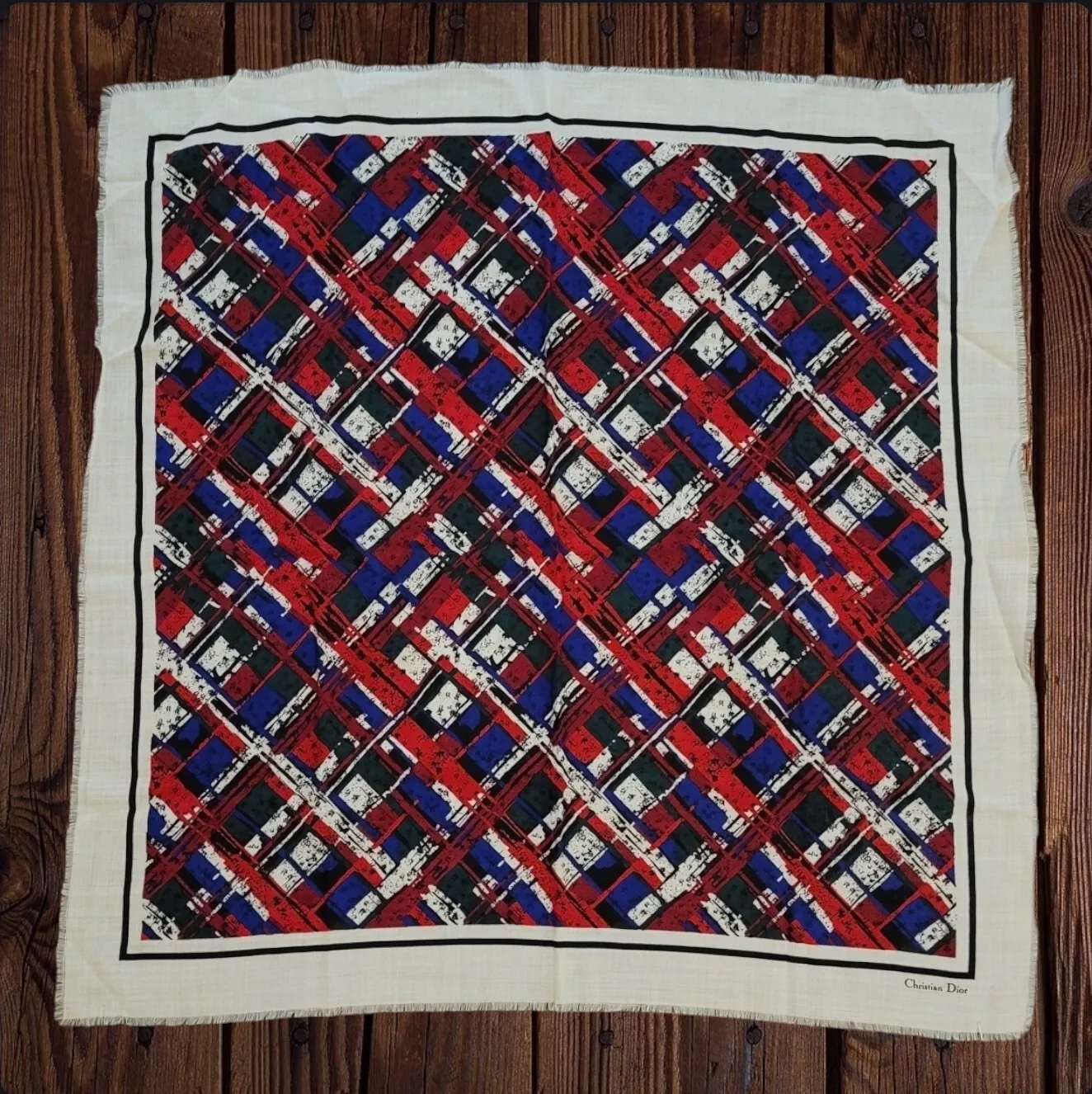 Foulard trotteur vintage Christian Dior's motif géométrique 35 pouces de large 
