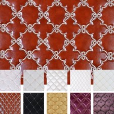 100 138cm Faux Leather Sponge Quilted Fabric Embroidered Car Wall Upholstery