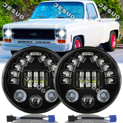 For GMC C15 C25 C35 1975-1978 2X Round LED Headlights Hi-Lo Beam DRL Angel