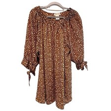 Paisley Vine Boho Tie Sleeve Midi Dress Animal Print Brown Size Large
