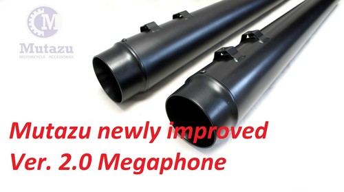 MUTAZU Matte Black Megaphone Slip-On Mufflers Exhaust 1995-2016 Harley Touring - Afbeelding 1 van 6
