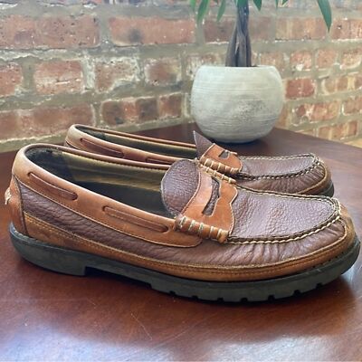 LL Bean Brown Leather Loafer Men\'s Size 8.5 D Wide Distressed LL Bean Penny Loafers Mens 8.5 D Tan Brown Leather Slip On  main image 2