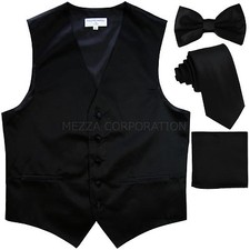 New men's formal tuxedo vest waistcoat necktie, bowtie  hankie Black 5XL 6XL
