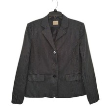 Michele Women's Size 8 Black Lined Polka Dot Three Button Blazer Jacket Office