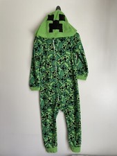 MINECRAFT Green CREEPER Hooded One Piece Fleece Sleeper Pajamas Boys Size XS