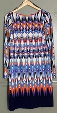 VINCE CAMUTO DRESS WOMENS SIZE 12 MULTI-COLOR GEOMETRIC PRINT LONG SLEEVE LINED