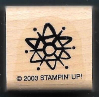 ATOMIC WHIRL ATOM SCIENCE SYMBOL Molecule Logo Stampin Up! wood NEW RUBBER STAMP