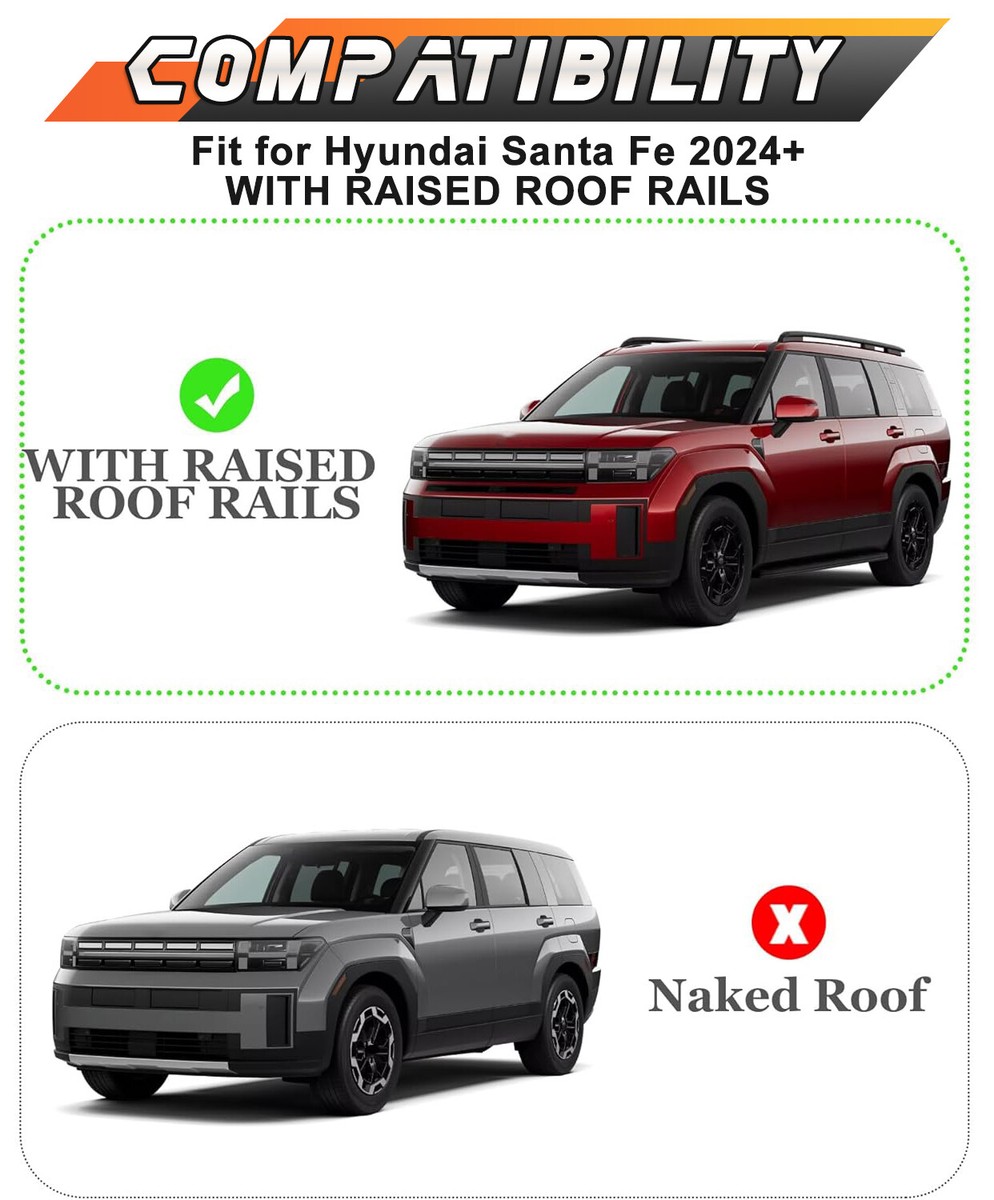 Cross Bar Roof Rail Bar Compatible With Hyundai Santa Fe 2024 2025