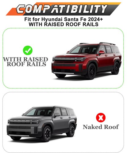 Barras transversales de techo 220 lb para Hyundai Santa Fe 2024 2025 aluminio negro - Imagen 2 de 7
