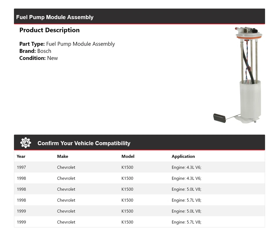 Conjunto de módulo de bomba de combustible Bosch 1998 para Chevrolet K1500 1997-1999 Foto 2 de 4