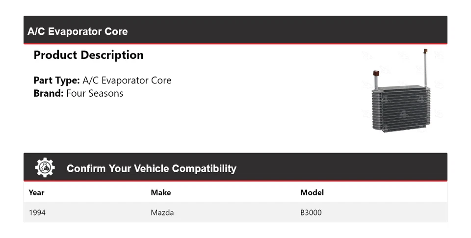 适用于 1994 年马自达 B3000 空调蒸发器核心 4 季 — 第 2/4 张图片
