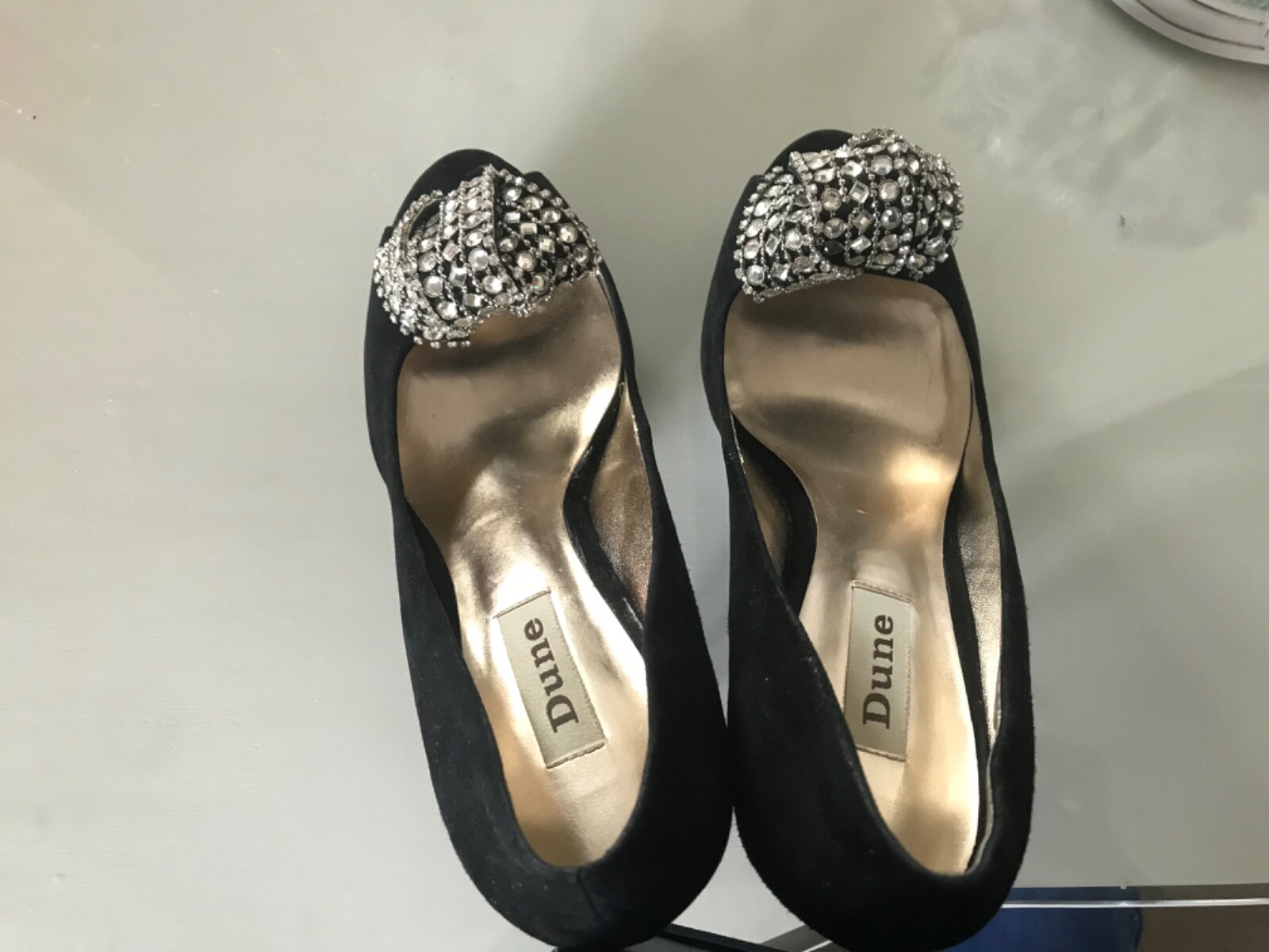 Dune Stiletto black suede shoes 6, 39 Jewelled eBay