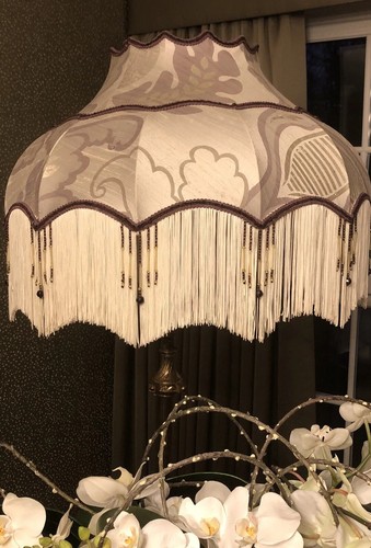 Victorian Downton Abbey Traditional Silver Grey Purple 100%Silk Lampshade 22INS - Picture 8 of 12