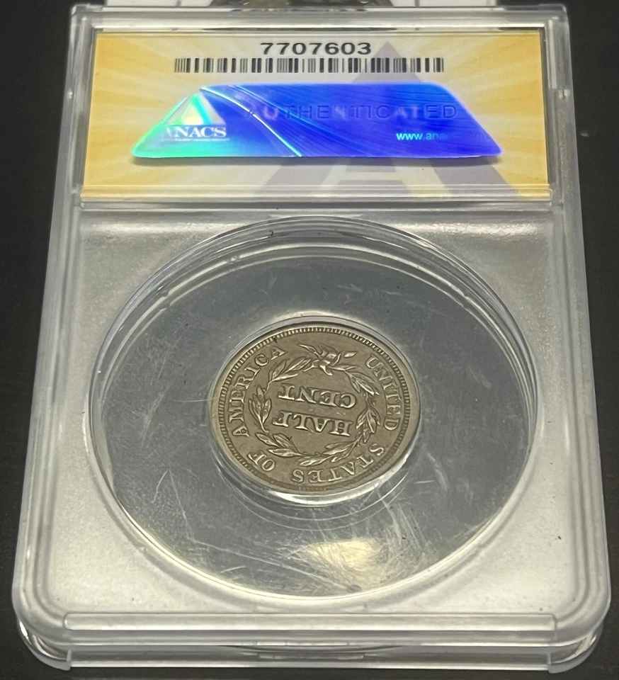 1849 LARGE DATE BRAIDED HAIR HALF CENT ANACS AU55 BROWN ACTUAL COIN #H364 - Image 4 of 4