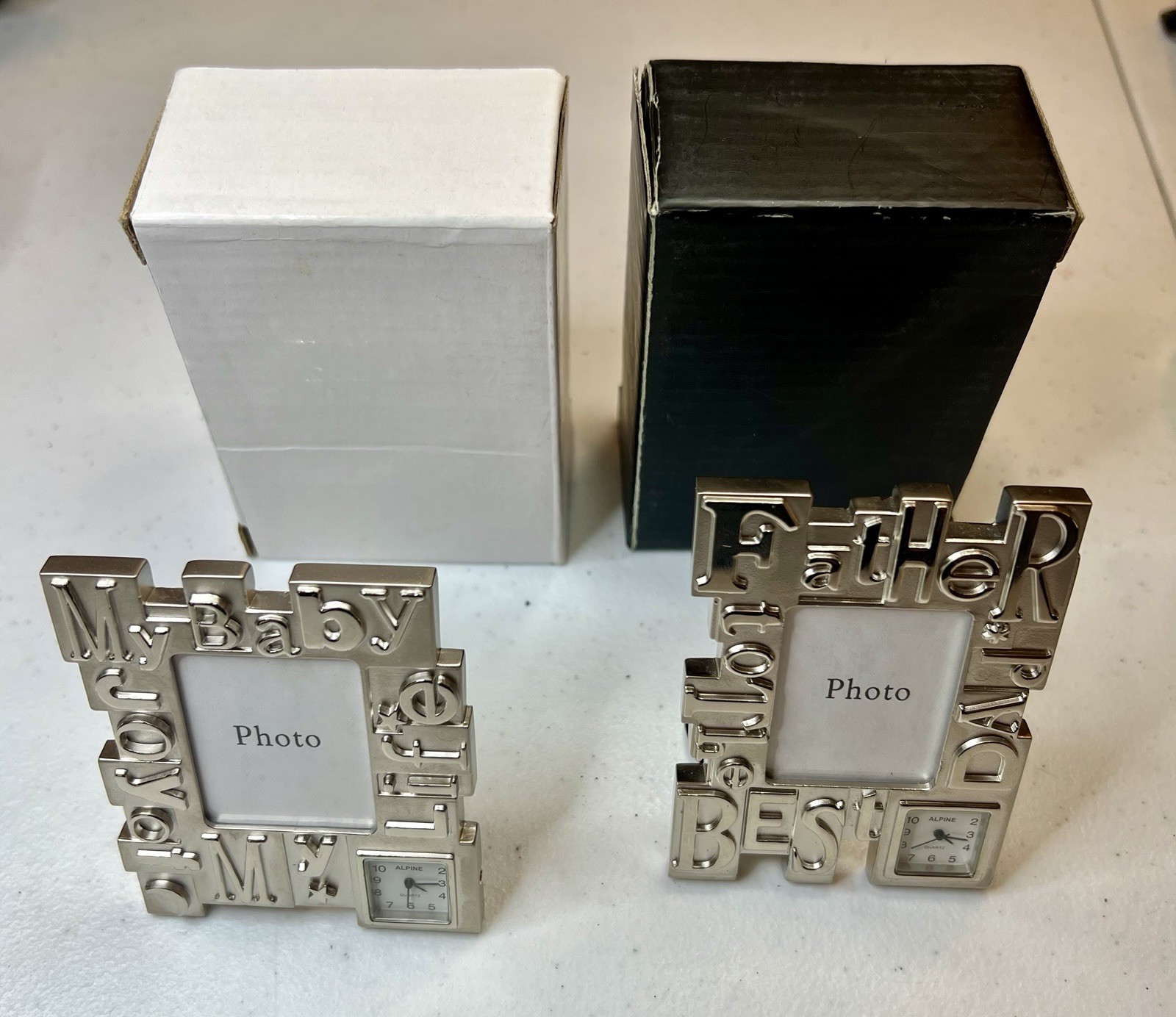 Clock Picture Frames, Set Of 2, Father And Baby - Hold Wallet Sized Photos